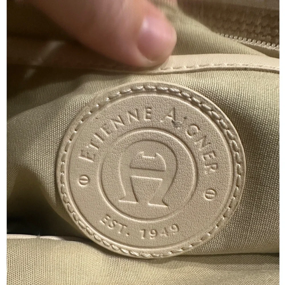 Etienne Aigner‎ Straw Leather Trim Crossbody Bag Beige Gold Logo Est 1949